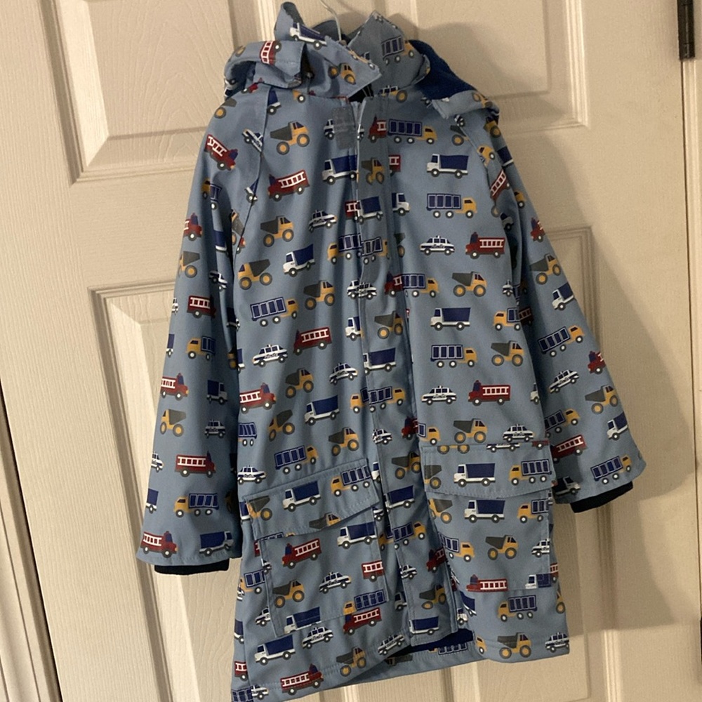 Korango Kids Blue Raincoat with Vehicle Print